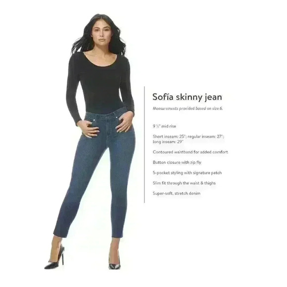 NWT Sofia Vergara Blue Jeans Sofia Mid Rise Skinny Stretch Ankle Dark Wash - Picture 6 of 8